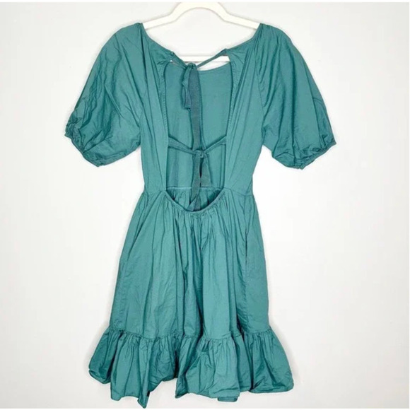 Peter Som Tie Back Green Dress 6 Ruffle Hem Puff Sleeves Travel Beach Resort - Picture 7 of 8